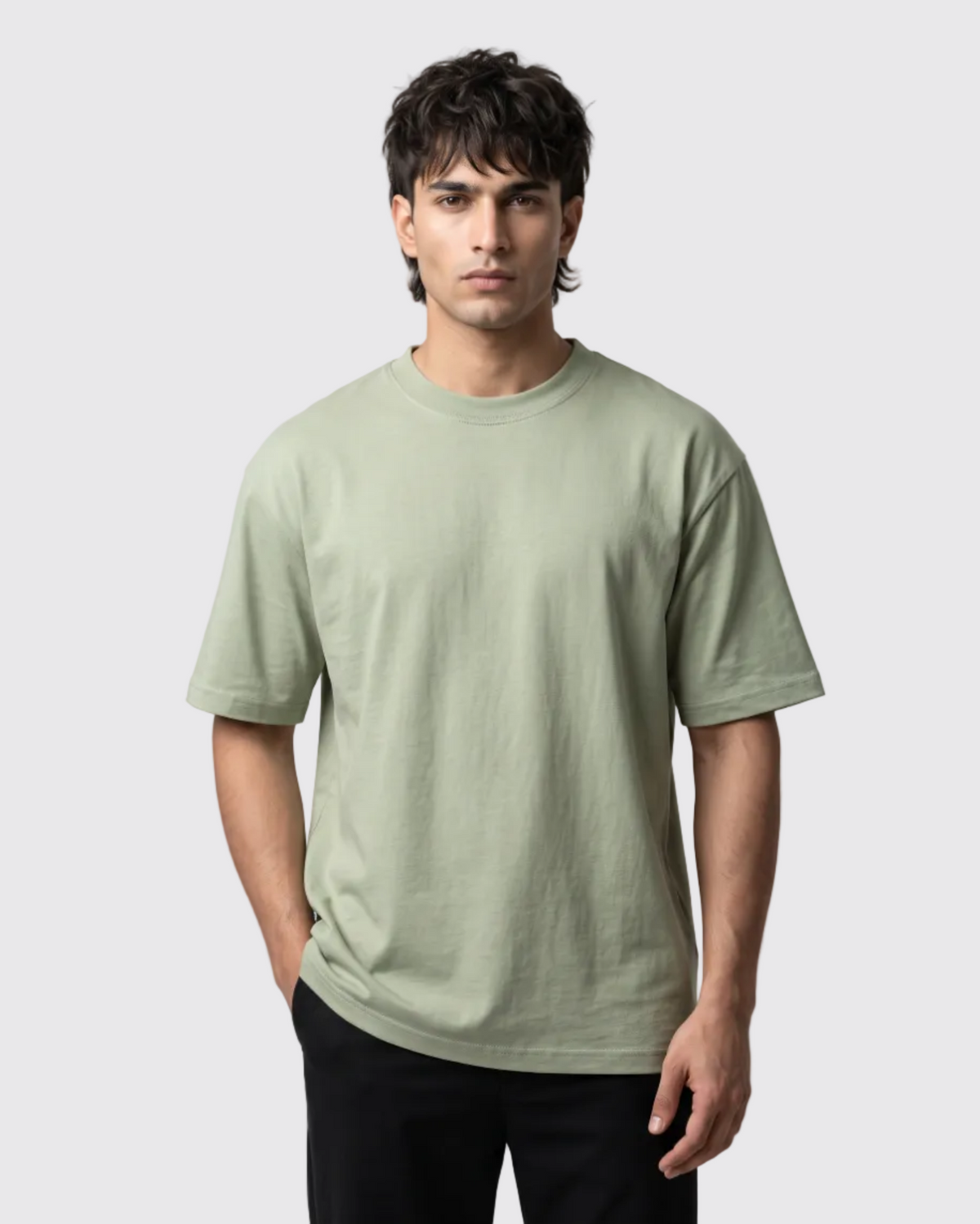 Muted Olive Drop Shoulder Oversized Tee