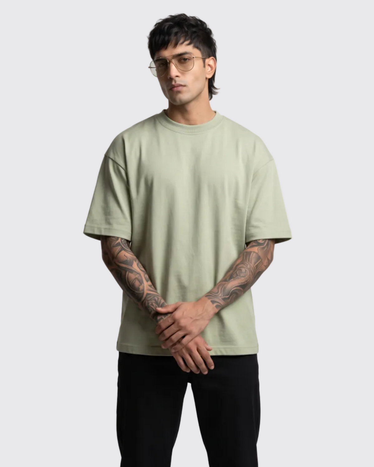 Muted Olive Drop Shoulder Oversized Tee
