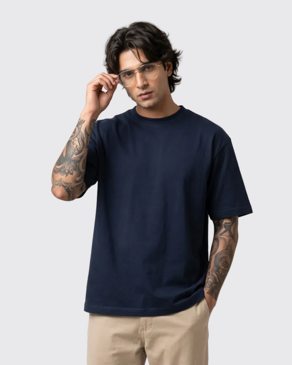 Navy Blue Drop Shoulder Oversized Tee