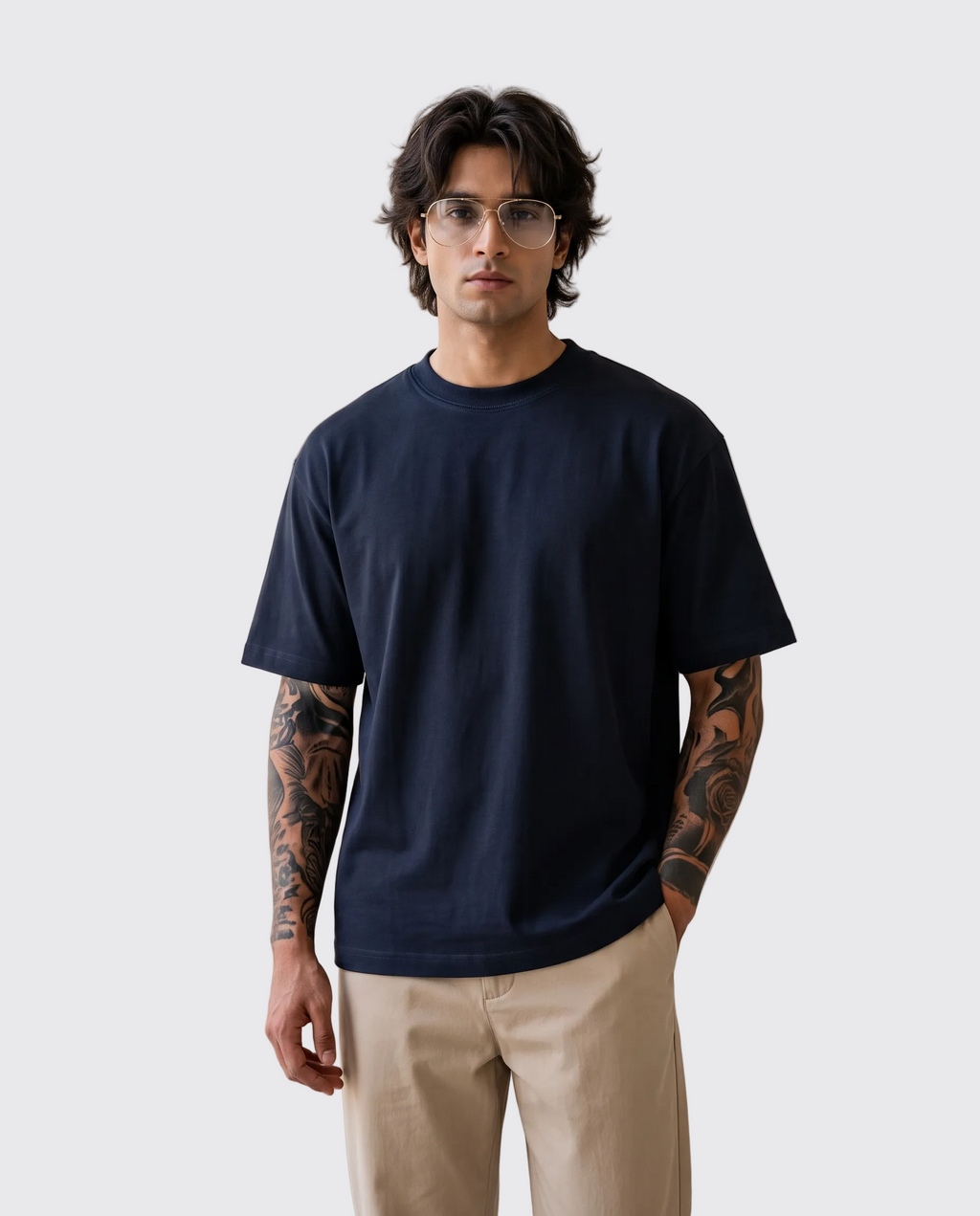 Navy Blue Drop Shoulder Oversized Tee